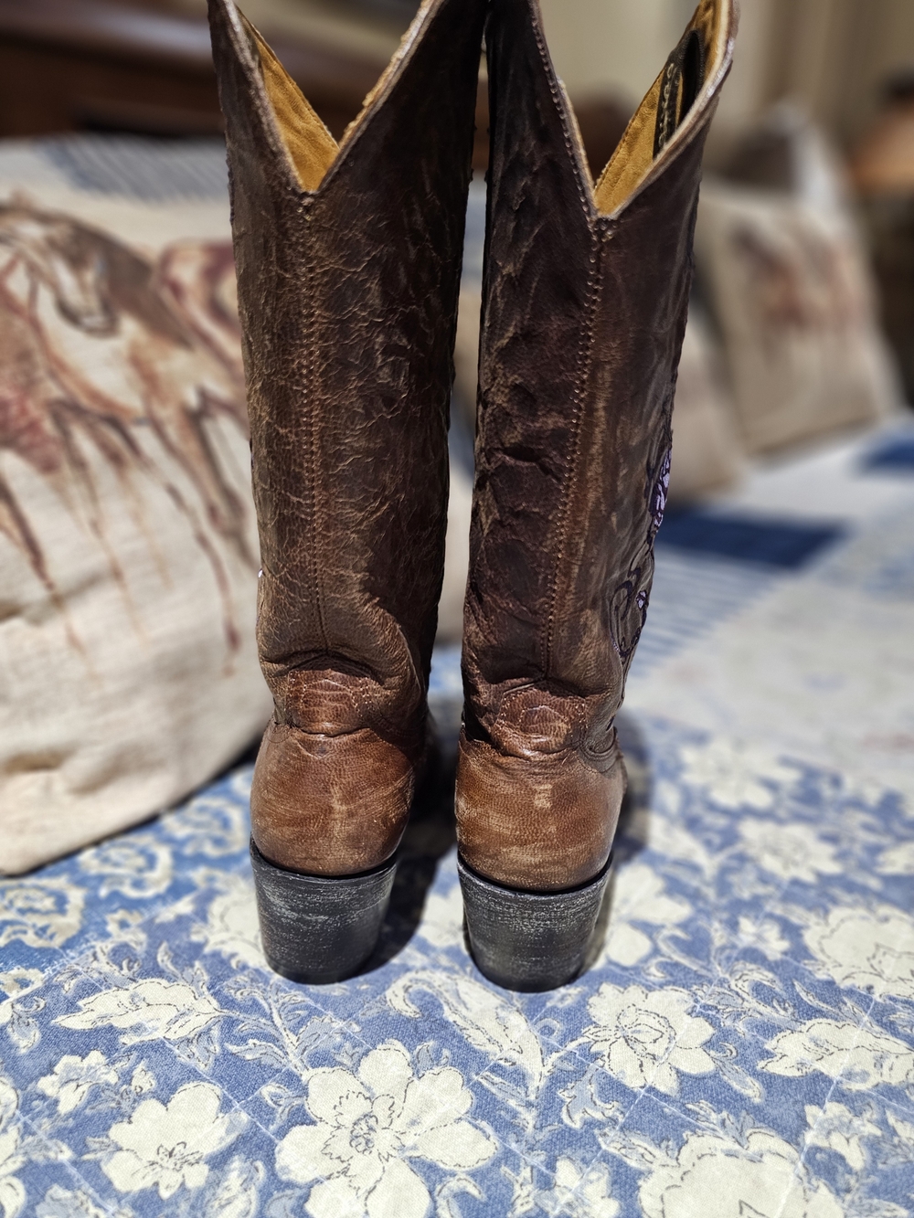 Old Gringo Brown Leather Cowboy Boots with Purple Floral Embroidery - Picture 4 of 10